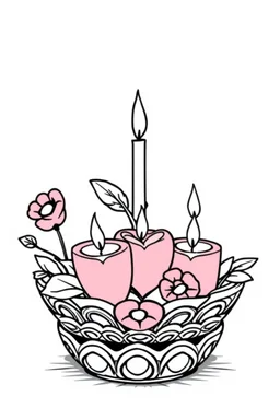 outline art for square Human Heart Candles Ikebana coloring page for kids, classic manga style, anime style, realistic modern cartoon style, white background, sketch style, only use outline, clean line art, no shadows, clear and well outlined