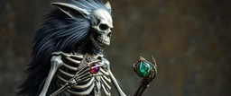 Werewolf Skeleton with lotsa fluffy fur holding archaic gemstone talisman