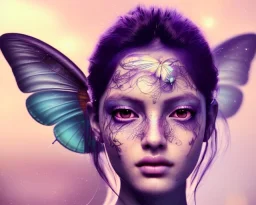 Beautiful mystical butterfly portrait, dark fantasy, romanticism, acrylic paint, chinese painting, magazine, highly detailed, ethereal, otherworldly, backlighting, rays of shimmering light, persian empire, artstation, silver, purple, black, teal, aqua, yellow, olive, vibrant, intricate,