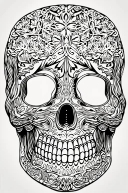 outline art for horror coloring pages for adults with skull, white background, Sketch styl, only use outline. Mandala style, clean line art, no shadows and clear and well outlined, Intricate Patterns and Details