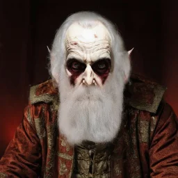 very grainy discolored modern photo, closeup portrait, dark ancient hall with no lights, grunge, extremely old male with chalk-white skin wearing old dashing and opulent gilded clothes, threatening, imposing, nosferatu