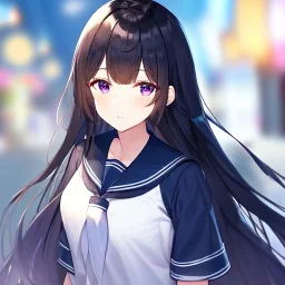 Clear focus,High resolution, Black long straight hair, and purple eyes, wearing a Sailor uniform