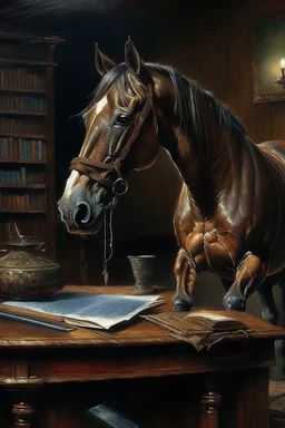 Insidious horse,prize winning oil painting,book cover illustration