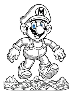 mario coloring page, full body (((((white background))))), only use an outline., real style, line art, white color, clean line art, white background, Sketch style