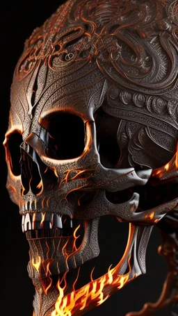 A beautiful highly detailed ornate intricate portrait of a flaming demon skull made of shiny obsidian glass :: reflective, glassy :: subtractive lighting, backlit :: by John William Waterhouse, Greg Rutkowski, HR Giger :: hyperrealistic, hyper detailed, photorealistic :: epic, incredible composition, amazing depth, meticulously composed, 16k resolution concept art :: fantasy magazine cover art