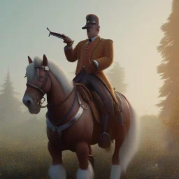 Full body, 3d render, homer simpson 1800's men style, 1800's hair style, 1800's men clothes style,riding horse, hyper realistic, octane render, unreal engine 5, 8k, palace background, uhd