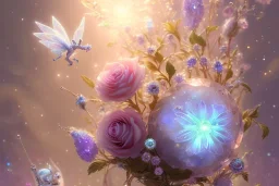 one big crystal subtle flower in a galactic ambiance with a very little beautiful fairy, transparent petals, delicate colors, in the foreground, full of details, smooth, bright sunshine，soft light atmosphere, light effect，vaporwave colorful, concept art, smooth, extremely sharp detail, finely tuned detail, ultra high definition, 8 k, unreal engine 5, ultra sharp focus