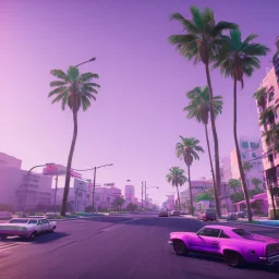 gta vice city, purple colors, colorful cars, palms, miami