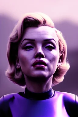 Ultra Realistic retro sci-fi image, portrait, blonde woman, sweet young Marilyn Monroe face, perfect iris, tight latex coat, Strange planet background, Retro sci-fi style helmet, fog, rain, soft color, highly detailed, unreal engine 5, ray tracing, RTX, lumen lighting, ultra detail, volumetric lighting, 3d, finely drawn, high definition, high resolution.