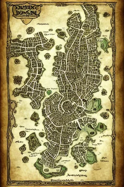 dnd, fantasy, map of the city, demonic, diagram, map, parchment, illustration,