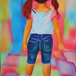 Full body portrait, painting, medium shot lady Back-to-School