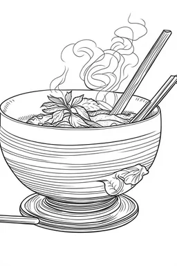 Outline art for coloring page, A JAPANESE CHAWAN TEACUP WITH A SHORT CIGARETTE ON THE SIDE , coloring page, white background, Sketch style, only use outline, clean line art, white background, no shadows, no shading, no color, clear