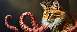 master oil painting by Rembrandt, cat octopus orc king