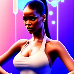 rihanna as white blonde, yoga artist on a boat in the air, maze background , levitated lab equipment, 4k, Highly Detailed, Masterpiece, perfect eyes, Digital Illustration, Cinematic Lighting, Realistic, Sharp Focus, Centered, Beautifully Lit, Bioluminescent by Stanley Artgerm Lau