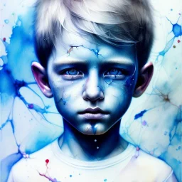 photorealistic boy, 5 years old, blue eyes, blonde hair, white face, watercolor illustration by <agnes cecile> <Yoji Shinkawa>, natural tones, ornate and intricate detail , soft smooth lighting, soft pastel colors,