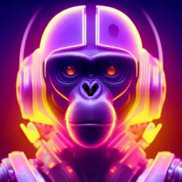 A beautiful portrait of a cyborg monkey purple neon color scheme, high key lighting, volumetric light high details psychedelic background