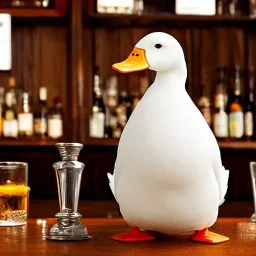 An White Duck Being a Bartender in a Tavern