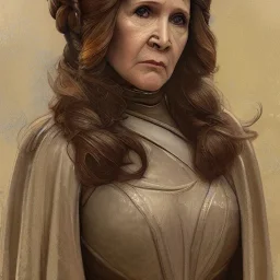 [[Carrie Fisher as Princess Leia]] :: [[photorealistic brown eyes, short hair, head and shoulders portrait, 8k resolution concept art portrait by Greg Rutkowski, Artgerm, WLOP, Alphonse Mucha, dynamic lighting, hyperdetailed, intricately detailed, trending on Artstation, triadic colors, Unreal Engine 5, volumetric lighting]]