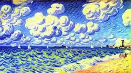 Sunny day, clouds, sea waves, alfred sisley painting