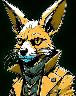 Comic Style Portrait of Fennec Fox Space Pirate in Trench Coat