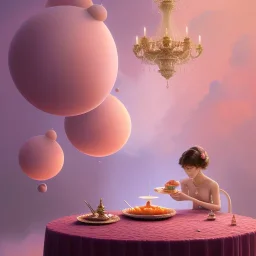 pixar style, volumetric pink sky environment and background, volumetric lighting, dramatic lighting, realistic painting of a beautiful housewife eating marmelade, smiling, detailed digital painting, extreme dense and fine, anime, ornate, colour-washed colors, elegant, small minutiae, tiny features, particulars, centered, smooth, sharp focus, renderman gofur render, 8k, uhd, detailed eyes, realistic shaded volumetric lighting, caustics, backlight