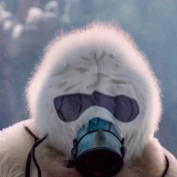 subject = (Yeti in a mask) background = (wildfires, mountains, fires, smoke, disaster)