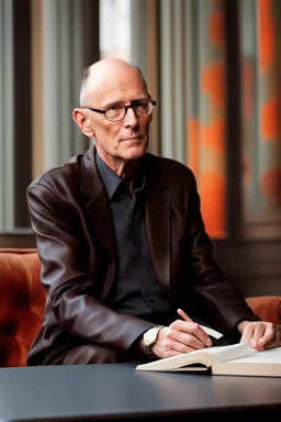 portrait of famous iconic legendary SF author William Gibson, (((bald))), warm spring colors