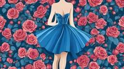 Fashion Body Figure Template , vector illustration,Wear a blue dress made of roses