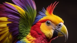 red, yellow and violet coloured crested parrot, perfect sparkling eyes, perfect anatomy, exquisite composition, beautiful detailed intricate detailed octane render, 8k artistic photography, photorealistic, soft natural volumetric cinematic perfect light, chiaroscuro, award-winning photograph, masterpiece, raphael, caravaggio, bouguereau