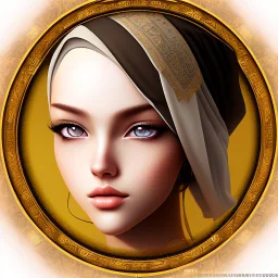 3d anime Only the face Muslim Pretty impressive women inside a circular frame,Portrait image,professional look