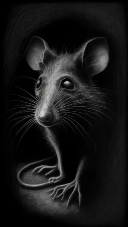 pencil drawing of rat, Spooky, scary, halloween, black paper