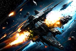 Explosion of a space Frigate with enemy ships within its blast radius.