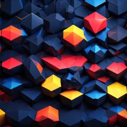 Hyper Realistic Low-Poly Big Hexagonal Patterns with Neon Glow [Navy-Blue Red & Yellow & Rustic Black Background].