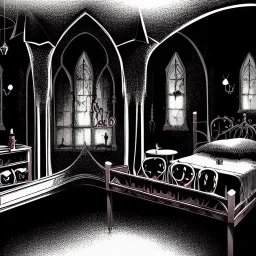 Vampire lair,gothic room, blood,Horror,room interior design illustration by mick ricereto, detailed, interior croquis color illustration, digital illustration