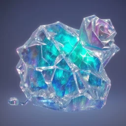 transparent crystal rose, crystallized,Holographic Simulation,elemental overflowing,raw sapphire with labradorite impurity, iridescent prismatic refraction, product studio shot, cinema lighting, cinema 4d, octane render, 3d render, incrate detailed,fantasy art, photo realistic, shinening light,moonstone crystal bird, iresendent, shine, epic