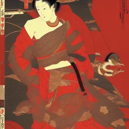 Ukiyo-e, samuri, red sun, highly detailed