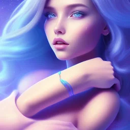 Portrait of mutant prettyand sweet woman , perfect composition, hyperrealistic, blue cosmic atmosphere, super detailed, 8k, high quality,