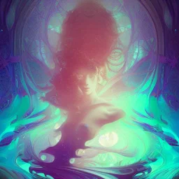 fractal geometry mind, a masterpiece, 8k resolution, fantasy concept art, Anna Dittmann, dynamic lighting, hyperdetailed, Splash screen art, trending on Artstation, deep color, Unreal Engine, volumetric lighting, Alphonse Mucha, Jordan Grimmer, purple and aqua complementary colours