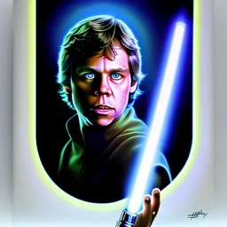 Dibujo al oleo de cuerpo entero de Jedi Luke Skywalker con sable de luz estilo Michelangelo