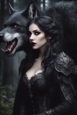 Photography Realistic Beautiful gothic woman in love with werewolves