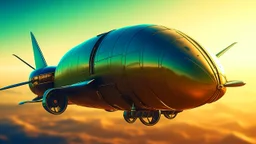a high definition screen shot of a jet-fighter vw-beetle, blimp retrofuturistic, phototrealism, in flight, one subject,