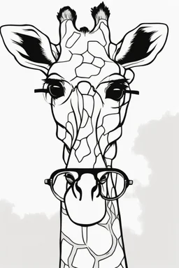 Outline art for cute coloring pages with giraffe with glasses, full body, white background, sketch style, only use outline, clean line art, no shadows and clear and well outlined.