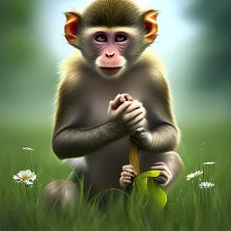 beautiful female monkey in a field or daiseys