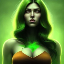 portrait, insanely detailed, heroïc fantasy setting, woman, dark-skinned, indian, black hair, add green hair, more green hair