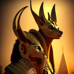 A portrait post-apocalypse of Jackal Egyptian God Anubis ,in a sin city pyramid, sci-fi fantasy style, volumetric lighting, particales,highly detailed,cinamatic,8k,3D,fire and black deep colours,ignore NSFW.