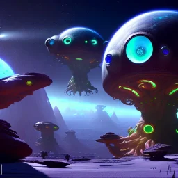 bioluminescent herbivore alien animals on a scifi landscape, bioluminsescent plants, bioluminescent flovers, 8k resolution, dynamic lighting, ultra hyperdetailed, Unreal Engine 5, ultra colourful, very small details, realistic