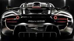 Rear View A stunningly realistic (((porsche veyron 918 x mansory))), intricate detail and perfection in every surface, glimmering metal and luxurious contours, a (perfect model) for a desktop wallpaper fit for high resolution screens, evoking a sense of futuristic elegance in a (4K cinematic atmosphere).