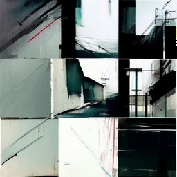 Minimal abstract oil paintings with broad brush strokes of a desolate 1960s carpark concrete fragments.style of Justin Mortimer and Francis Bacon.