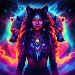 Cosmic dream face, woman, neon, abstract, amazing shadow and lightning, 4k, cinematic, glowing eyes, cosmic, face, dream, space, stars, amazing, art, glowing, fire, fantasy, crazy, ultimate, club, insane, hippie, native american, digital painting, watercolor, wolves, bears, eagles