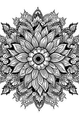 create a flower mandala art with white background black outlined for colouring pages